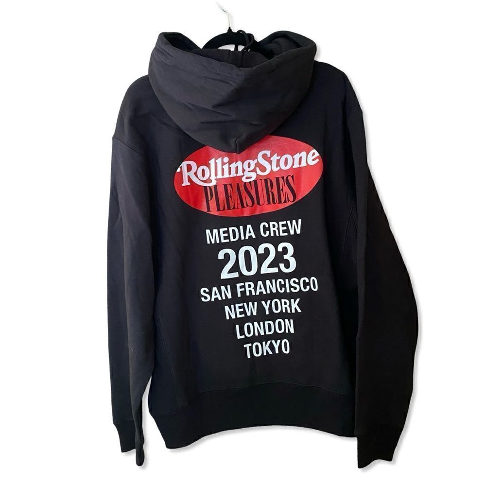 PLEASURES Rolling Stone sweatshirt men’s hoodie black streetwear graphic NWOT L - Picture 7 of 10